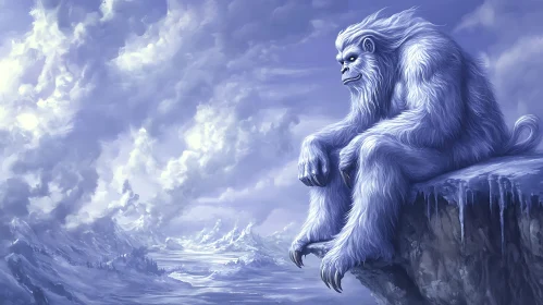 Pensive Yeti in a Winter Landscape