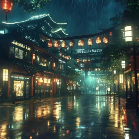 Night Rain City Lanterns