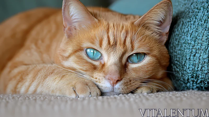 Ginger Cat Relaxing at Home AI Image