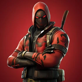 Crimson Warrior: Masked Figure in Red