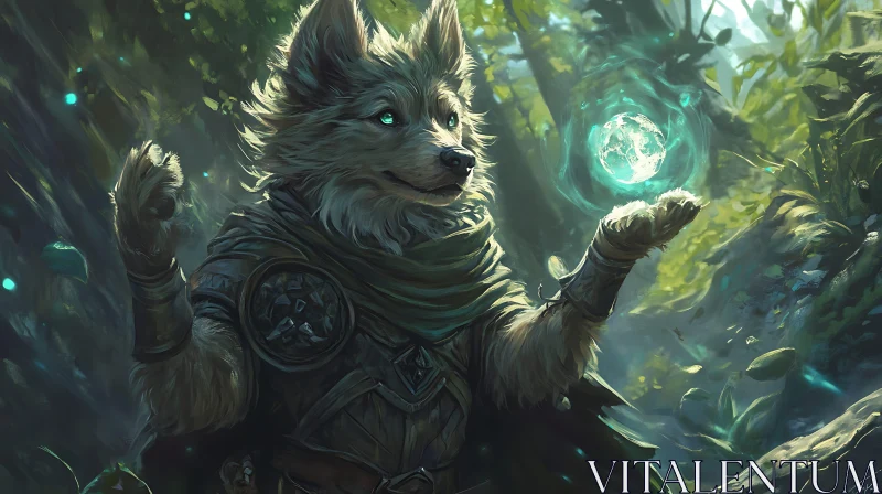 AI ART Armored Wolf with Glowing Orb