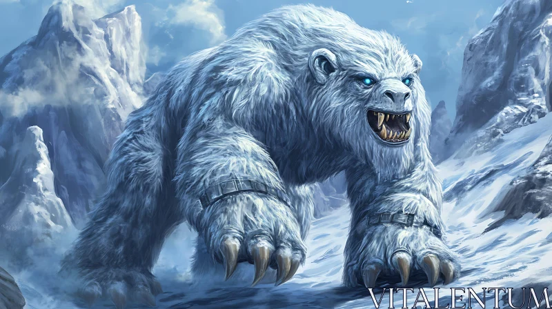 AI ART Fearsome Polar Bear in Snowy Wilderness