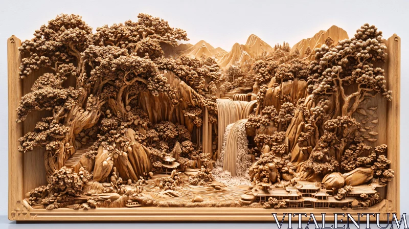 AI ART Detailed Wooden Landscape with Waterfall