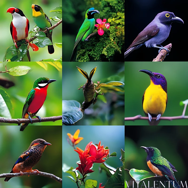 AI ART Colorful Birds and Flora Composition