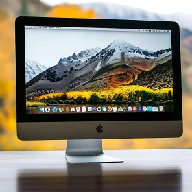 Minimalist iMac with Stunning Mountain View Wallpaper