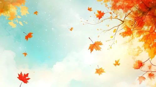 Serene Autumn Leaves Watercolor Art