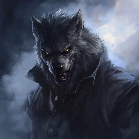 Eerie Werewolf Portrait with Glowing Eyes