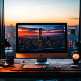 Urban Sunset Viewed from a Tech-Savvy Office