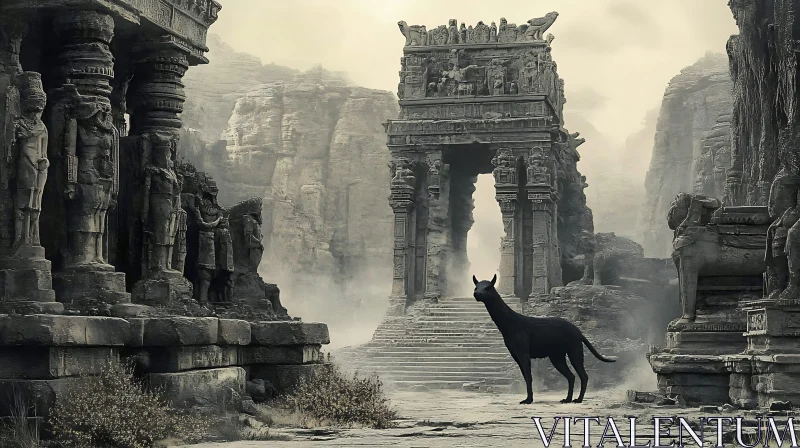 Black Dog at the Stone Monuments AI Image