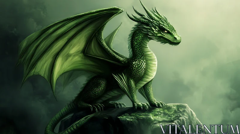 Emerald Dragon on Stone Peak AI Image