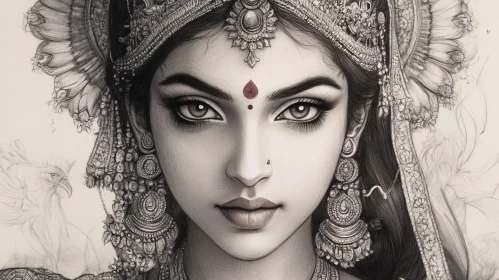 Monochrome Woman Portrait with Red Bindi