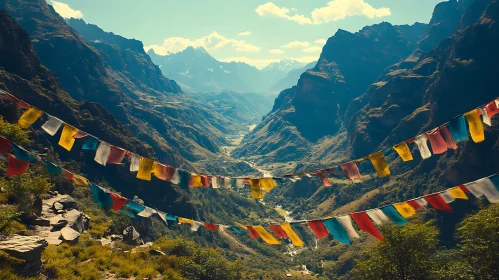 Himalayan Landscape with Prayer Flags