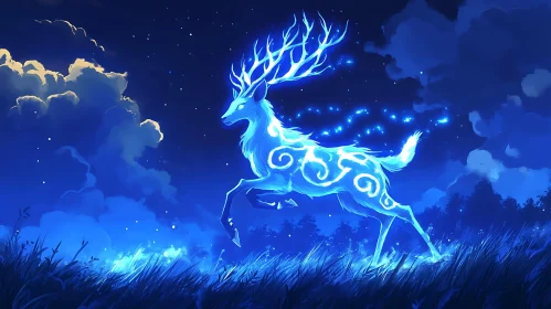 Luminous Deer Leaping Through Night Field