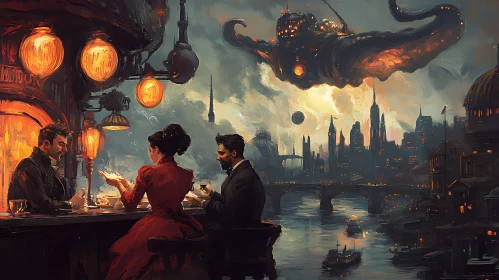 Vintage Cityscape with Airship
