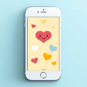 Smartphone with Heart-Themed Cartoon Design