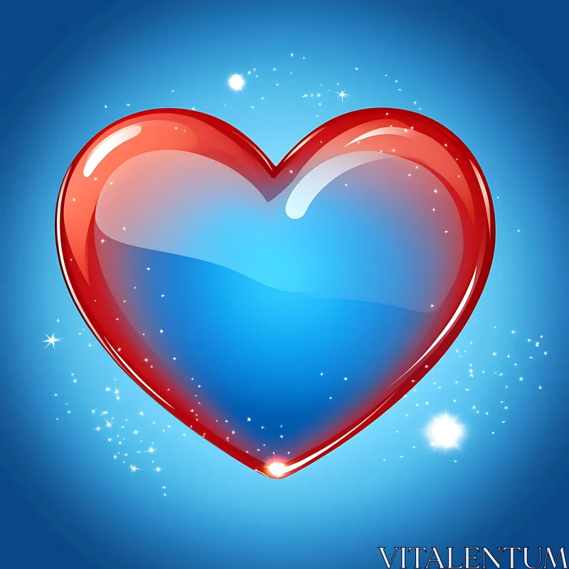 Shimmering Heart on Blue Background AI Image