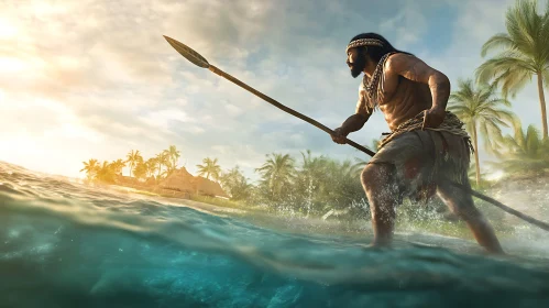 Island Spear Warrior in Ocean