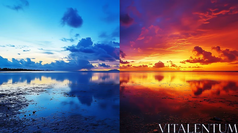 Contrasting Sky Reflections at Dusk AI Image