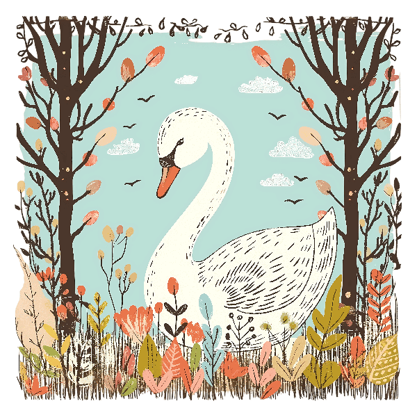 Whimsical Swan Art for T-shirt Printing POD Design