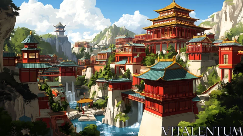 AI ART Cliffside Asian Architecture