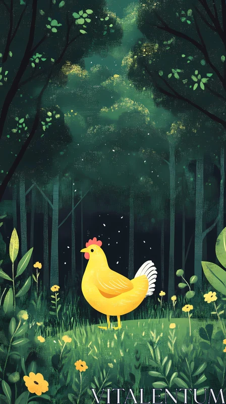 AI ART Forest Chicken Illustration