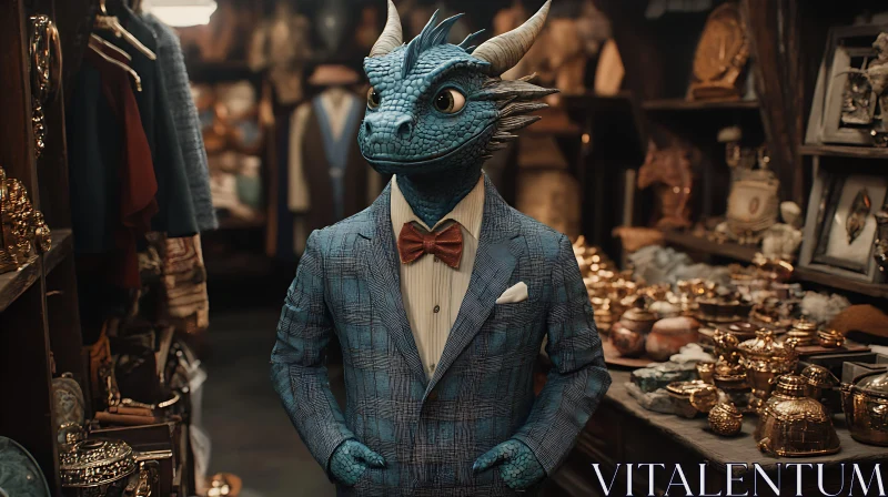 Dapper Dragon in Antique Setting AI Image