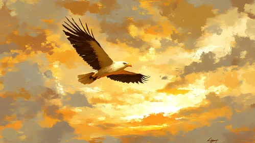 Soaring Eagle in Golden Sky