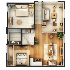 Apartment Layout with Furniture Arrangement