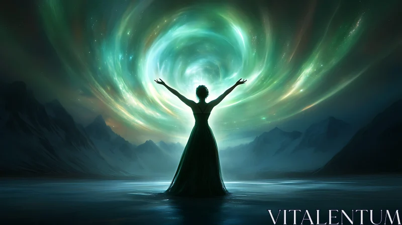 AI ART Mystical Aurora Woman Silhouette Art