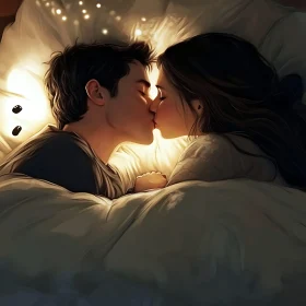 Intimate Bedtime Kiss Art