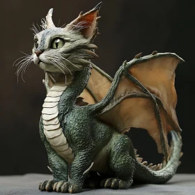 Whimsical Feline Dragon Art Piece