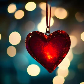 Red Heart Decoration with Bokeh Backdrop