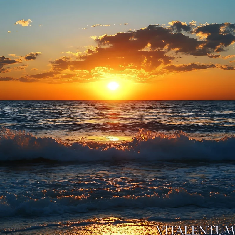 Ocean Sunset With Golden Waves AI Image