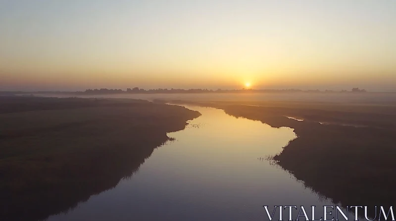 AI ART Tranquil Sunrise Reflection on Misty River