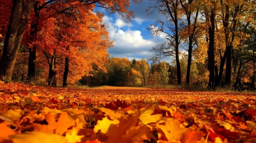 Golden Autumn Leaves Landscape