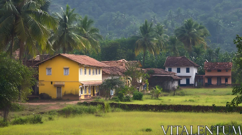 Tropical Village Houses AI Image