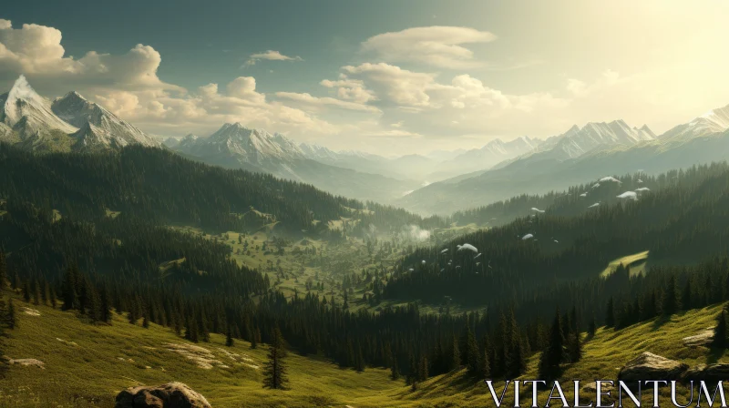 Breathtaking Mountain Valley Scene - A Tribute to German Romanticism AI Image
