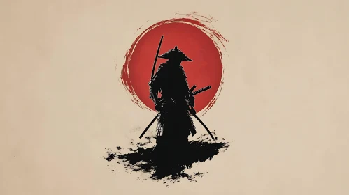 Samurai Warrior Silhouette with Katanas