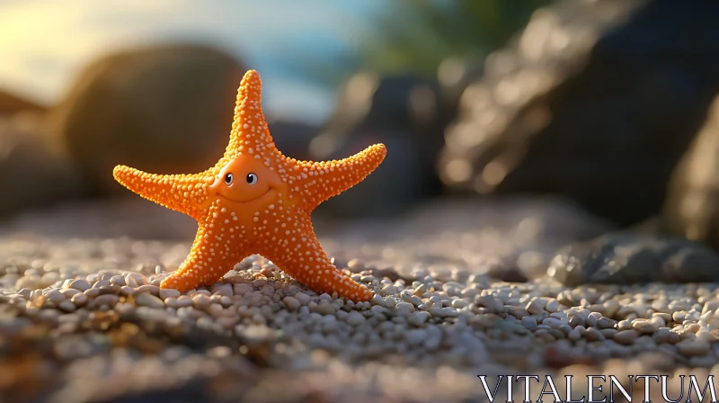 Smiling Starfish on Pebble Beach AI Image