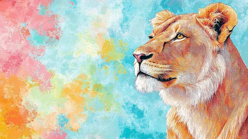 Artistic Lion Portrait with Vivid Colors