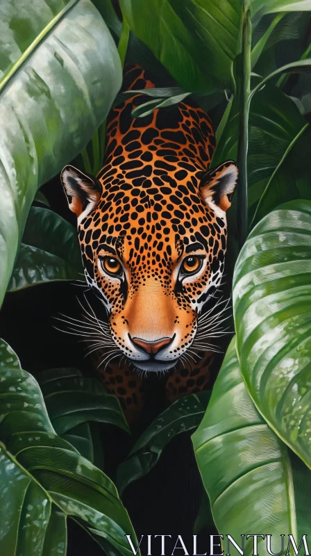 Wild Jaguar Among Tropical Greenery AI Image