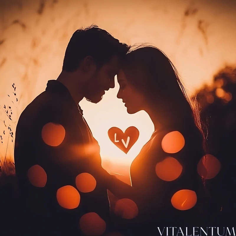 Golden Hour Romance: Silhouette of Two Lovers AI Image