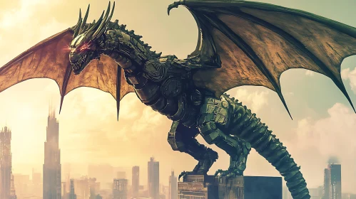 Cyborg Dragon Overlooking Metropolis