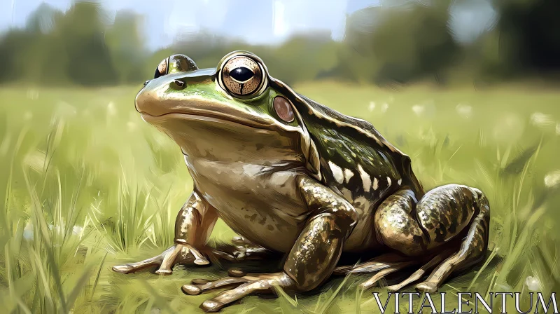 Frog on Grass Artwork AI Image