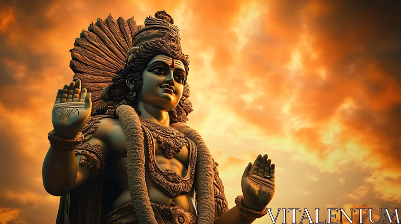 Ancient God Sculpture at Sunset AI Image