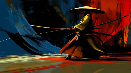 Samurai Warrior with Katana in Abstract Style