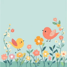 Whimsical Bird and Floral Spring Design