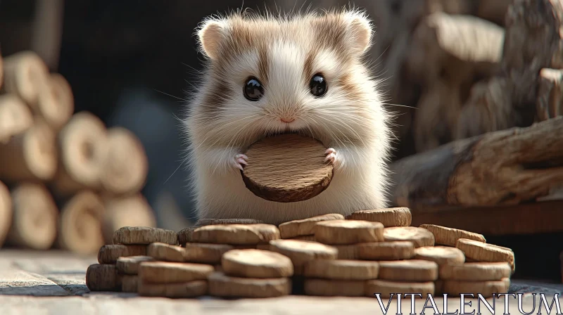 AI ART Charming Hamster with a Wooden Token