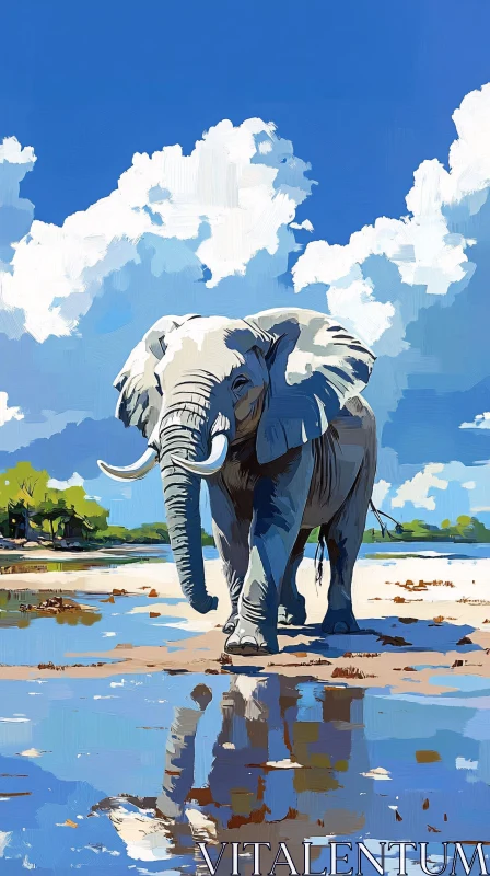 Elephant and Reflection in Nature AI Image