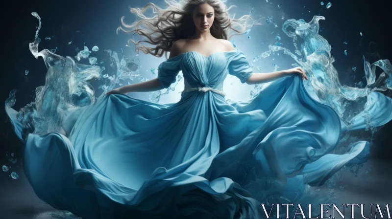 Ethereal Lady in Blue - A Dive into Romantic Fantasy AI Image